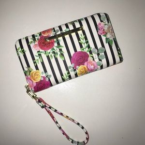 NWOT Betsey Johnson Floral Stripe Wristlet Wallet